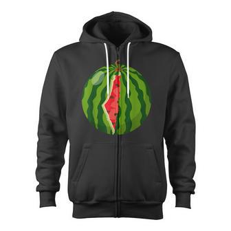 Palestine Map Watermelon Arabic Calligraphy Zip Up Hoodie - Monsterry DE