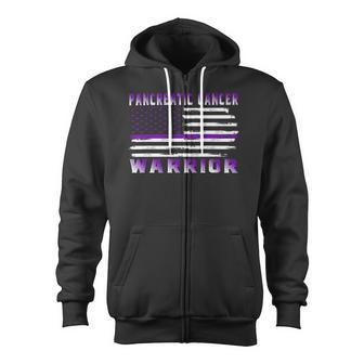 Pancreatic Cancer Warrior Usa Flag United States Flag Purple Ribbon Pancreatic Cancer Pancreatic Cancer Awareness Zip Up Hoodie - Monsterry AU