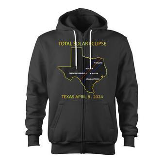 Path Of Solar Eclipse 2024 Interactive Map Texas Eclipse Zip Up Hoodie - Monsterry