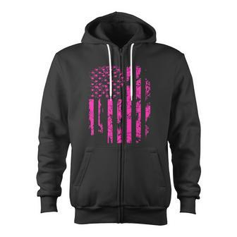 Pink Distressed Usa Flag V2 Zip Up Hoodie - Monsterry
