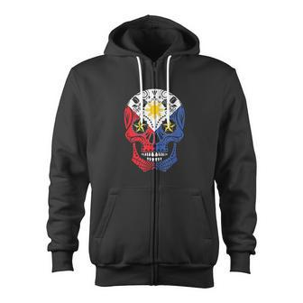 Pinoy Filipino Flag Mexican Sugar Skull Zip Up Hoodie - Monsterry