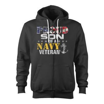 Proud Son Of A Navy Veteran American Flag Military Zip Up Hoodie - Monsterry UK