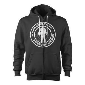 Proud Uncle Of A Airman Circle Badge Military T Zip Up Hoodie - Monsterry
