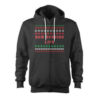 Raw Dogging Life Ugly Christmas Sweater Zip Up Hoodie - Monsterry AU