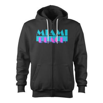 Retro Miami Beach Logo Zip Up Hoodie - Monsterry