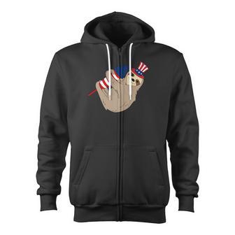 Rocket Firecracker Sloth American Flag 4Th July Zip Up Hoodie - Monsterry DE