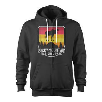 Rocky Mountain National Park Vintage Distressed Moose Zip Up Hoodie - Monsterry