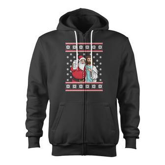 Santa Jesus Jingle Bro Pizza Lover Christmas Zip Up Hoodie - Monsterry CA