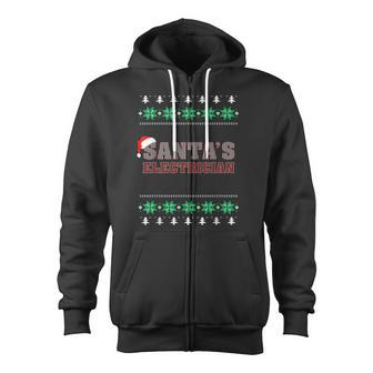 Santa's Electrician Ugly Christmas Sweater Zip Up Hoodie - Monsterry CA