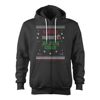 Santa's Favorite Jiu Jitsu Coach Ugly Sweater Christmas Zip Up Hoodie - Monsterry DE