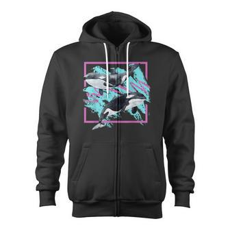 Save Whales 90S Orca Ocean Animals Chart Mammals Guide Eco Zip Up Hoodie - Monsterry