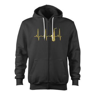 Saxophone Player Sax Heartbeat Hooded Zip Up Hoodie - Monsterry