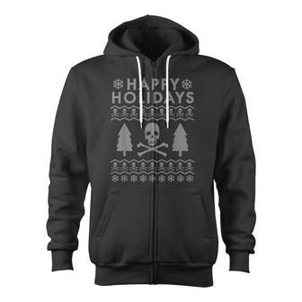 Skull And Crossbones Ugly Christmas Sweater Zip Up Hoodie - Monsterry UK