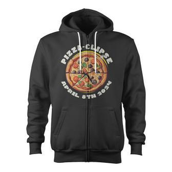 Solar Eclipse 2024 Pizza-Clipse Eclipse 2024 Zip Up Hoodie - Monsterry CA