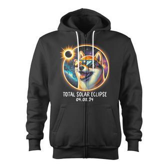 Solar Eclipse Shiba Inu Wearing Glasses Pet April 8 2024 Zip Up Hoodie - Monsterry CA