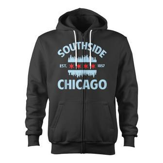Southside Chicago Flag Skyline Zip Up Hoodie - Monsterry
