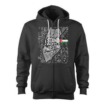 I Stand With Palestine Quote A Free Palestine Zip Up Hoodie - Monsterry