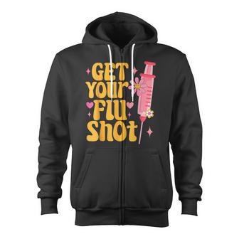 Syringe Retro Medical Get Your Flu Shot Caregiver Zip Up Hoodie - Monsterry