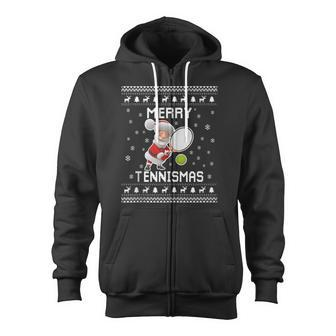 Tennis Ugly Christmas Sweater For Tennis Lovers Zip Up Hoodie - Monsterry CA