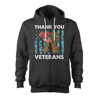 Thank You Veterans Combat Boots Poppy Veteran Day T-Shirt T-Shirt Zip Up Hoodie - Monsterry UK