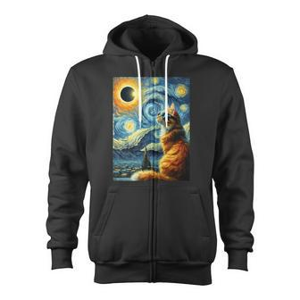 Total Solar Eclipse 2024 April 8 Cat Totality Solar Eclipse Zip Up Hoodie - Monsterry AU