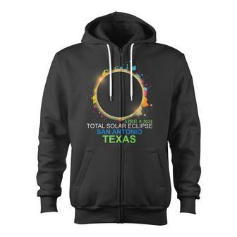 Total Solar Eclipse 2024 San Antonio Texas Colorful Totality Zip Up Hoodie - Monsterry UK