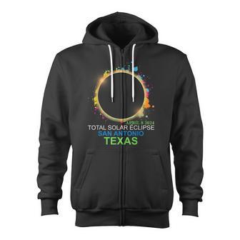 Total Solar Eclipse 2024 San Antonio Texas Colorful Totality Zip Up Hoodie - Monsterry DE