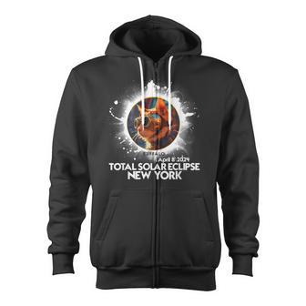 Total Solar Eclipse Cat Buffalo New York 2024 Astronomy Cat Zip Up Hoodie - Monsterry DE