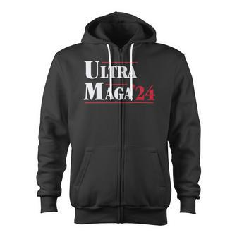 Ultra Maga Retro Style Red And White Text Zip Up Hoodie - Monsterry UK
