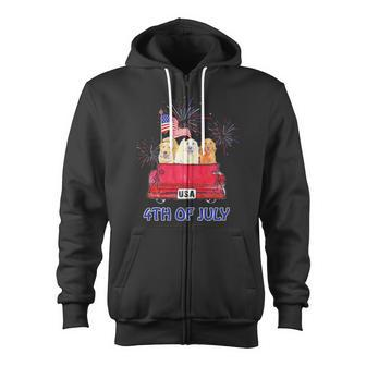 Us Flag Red Truck Golden Retriever 4Th Of July Zip Up Hoodie - Monsterry