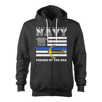 Us Navy Forge By The Sea Blue Line Flag Zip Up Hoodie - Monsterry AU