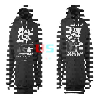 Usa Wrestling Independence Day American Flag Wrestler Sports Zip Up Hoodie - Monsterry