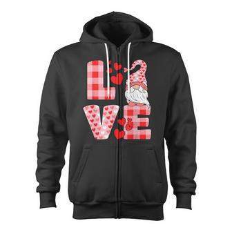 Valentines Day Cute Love Heart Gnome Pink Buffalo Plaid Zip Up Hoodie - Monsterry AU