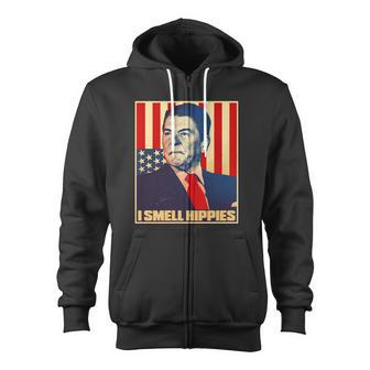 Vintage President Reagan I Smell Hippies Zip Up Hoodie - Monsterry AU