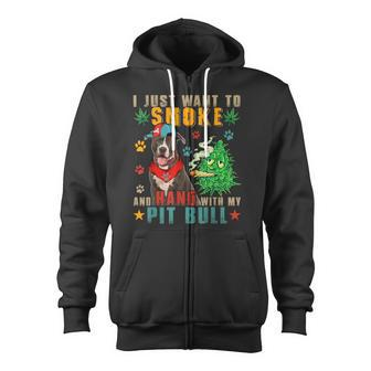 Vintage Smoke And Hang With My Pit Bull Smoker Weed Zip Up Hoodie - Monsterry AU