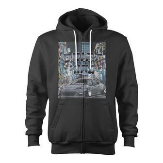 Vintage Streetwear Drift Car Graphic Apparel Zip Up Hoodie - Monsterry