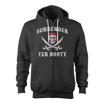 Vintage Surrender Your Booty Pirate Zip Up Hoodie - Monsterry UK