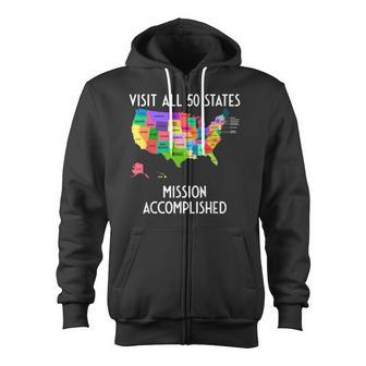 Visit All 50 States Map Usa Travel Zip Up Hoodie - Monsterry
