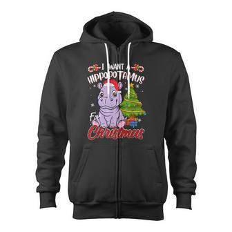 I Want A Hippopotamus For Christmas Hippo Pajamas Xmas Zip Up Hoodie - Monsterry DE