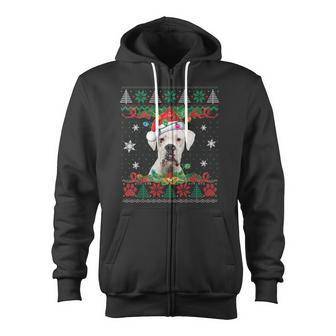 White Boxer Christmas Santa Ugly Sweater Dog Lover Xmas Zip Up Hoodie - Monsterry CA