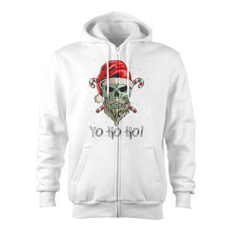 Cool Skull Beard Santa Pirate Christmas Jolly Roger Pajamas Zip Up Hoodie - Monsterry UK