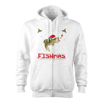 Merry Fishmas Fishing Christmas Pajama Fishers Zip Up Hoodie - Monsterry