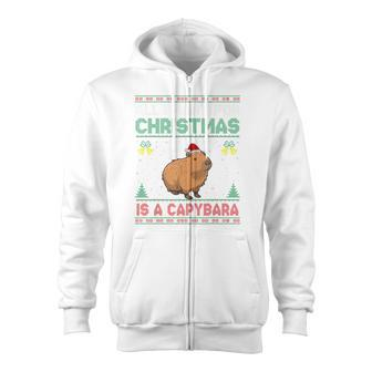 All I Want For Christmas Is A Capybara Ugly Sweater Zip Up Hoodie - Monsterry CA