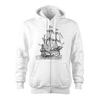 Cool Graphic Old Pirate Ship Zip Up Hoodie - Monsterry UK