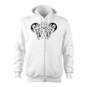 Lung Cancer Awareness Ribbon Butterfly Zip Up Hoodie - Monsterry
