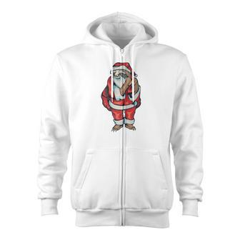 Santa Sloth Christmas Two Toed Mammal Holiday Zip Up Hoodie - Monsterry