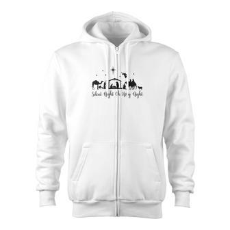 Silent Night Holy Nativity Christmas Manger Jesus Mary Zip Up Hoodie - Monsterry
