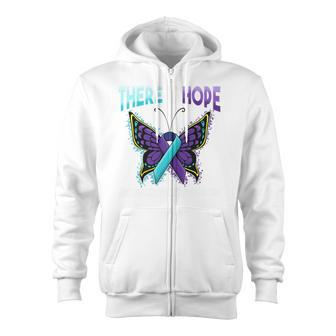 Suicide Prevention There Is Hope Butterfly Ribbon Zip Up Hoodie - Monsterry
