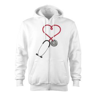 Valentines Day Medical Stethoscope Heart Zip Up Hoodie - Monsterry