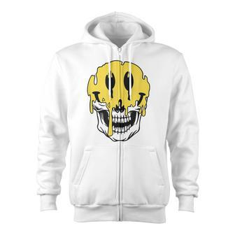 Y2k Smiling Skull Face Cyber Streetwear Graphic Zip Up Hoodie - Monsterry CA